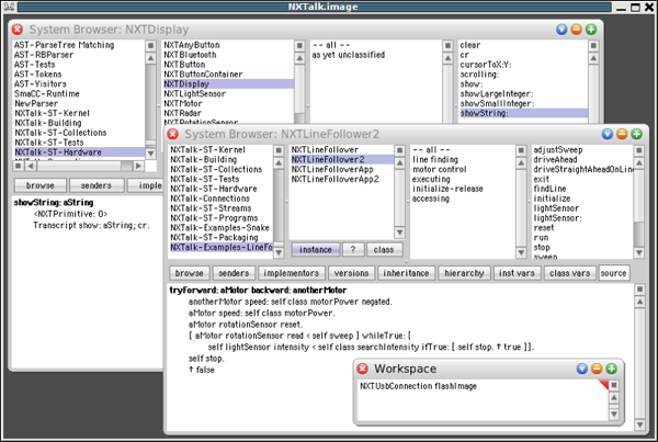 NXTalk Code in a Squeak Browser and Workspace